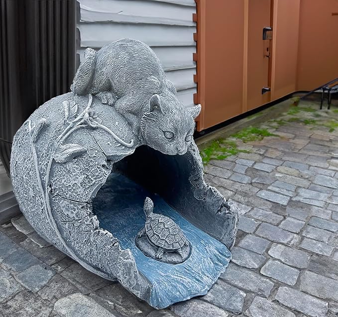 Teaeeno Cat Statues Decor Gutter Downspout Extension Decorative, Animal Statue Outdoor Decor, 3"×4" Rain Gutter Downspout Splash Block, Garden Splash Block Outdoor Sculpture, Rain Downspout Diverter