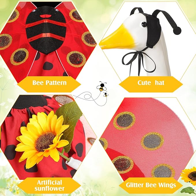 Spring Ladybug Goose Outfit Lawn Porch Goose Clothes with Ladybug Wings Sunflower Goose Outfit for 23" Goose Spring Valentine's Day Outdoor Patio Yard Lawn Art Decoration