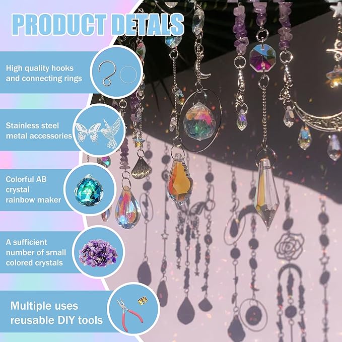 10 Sets DIY Suncatchers 420pcs Sun Catchers Making Supplies Kit Crafts for Adults Hanging Prism Sun Catcher with Crystals Rainbow Maker for Indoor Window Home Wedding Garden Spring Decor (hummingbird)