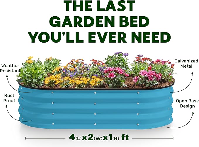 Galvanized Raised Garden Beds Outdoor // 4×2×1 ft (2-Pack) Planter Raised Beds for Gardening, Vegetables, Flowers (Teal) // Large Metal Garden Box