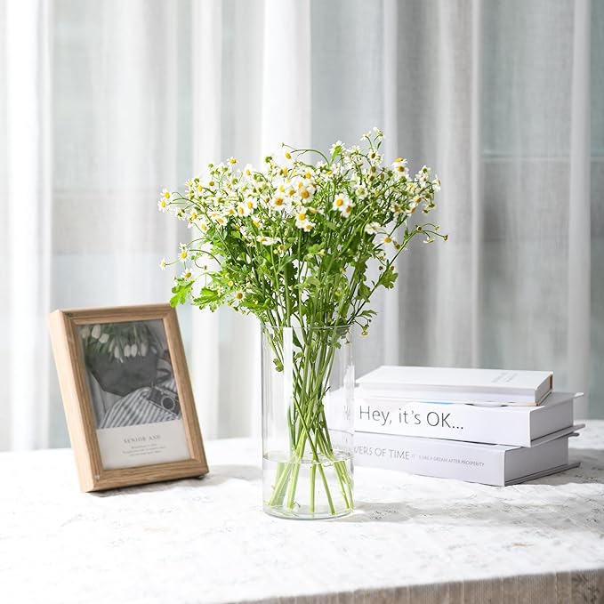 Clear Flower Vase, Non-breakable Vases, 5" W x 8" H, Acrylic Vase, Aesthetic Room Decor Cylindrical Modern Flower Vases for Table Centerpiece, Home Decor, Women Floral Arrangement Gift