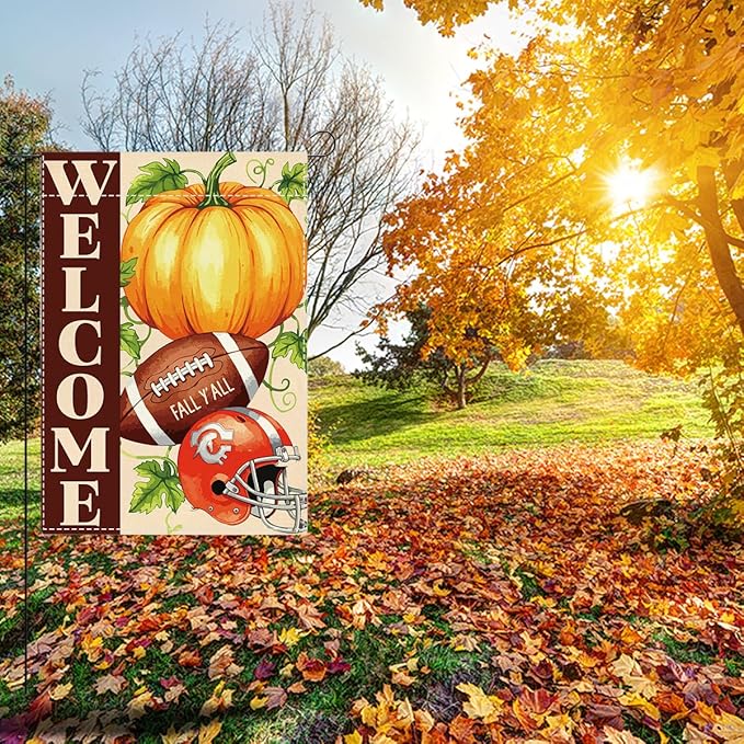 Fall Garden Flag Autumn Pumpkin Garden Flag 12x18 inch Double Sided Welcome Fall Y'all Pumpkin Yard Flags for Outside Front Door Home Porch (Flay 1801)