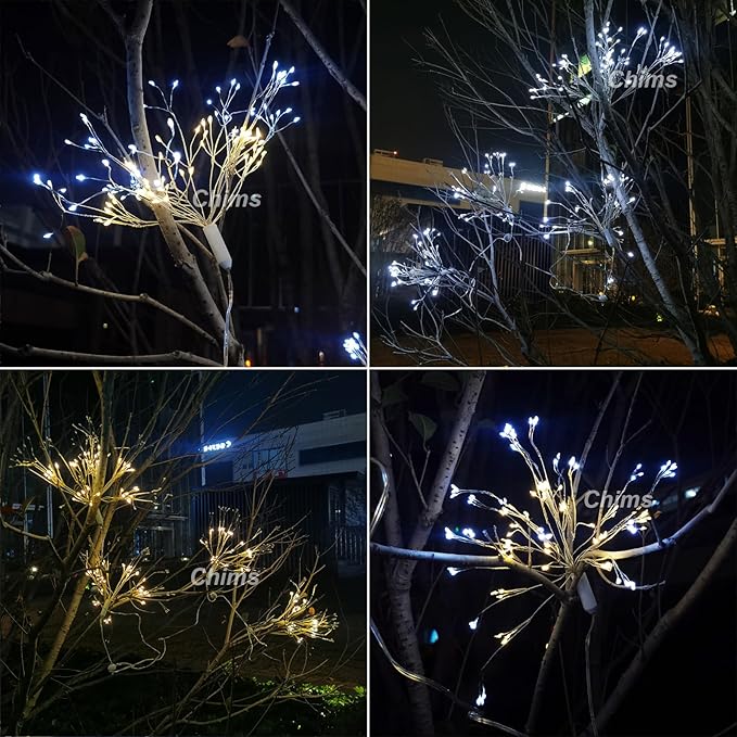 4 Pack Firework Lights, Yellow and White Patio Fairy Light Lighting Star Fireworks Sphere Fancy 120 LED DIY Dandelion Decoration Light with Remote, for Outdoor Bar Tree Wedding Party Restaurant