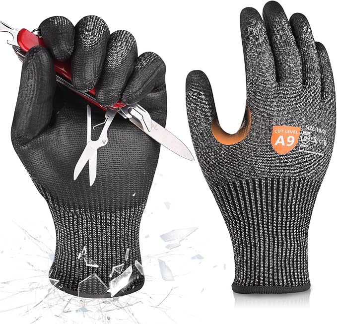 Donfri A9 Cut Resistant Work Gloves for Men - Steel + HPPE Hybrid Safety Gloves for Men, ANSI Cut Level 9 Protection Flexible for Metal Glass Wood Construction Fishing