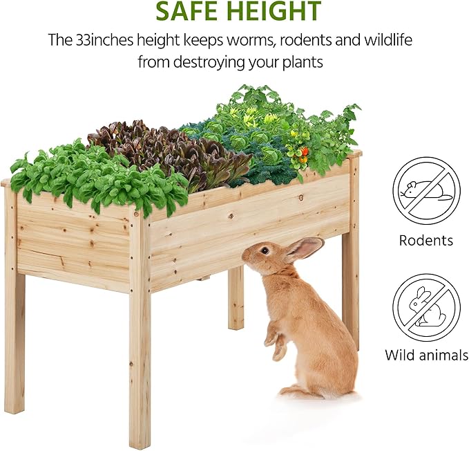 Yaheetech 1pc Raised Garden Bed 48x24x30in Elevated Wooden Horticulture Planter Box with Legs Standing Growing Bed for Gardening/Backyard/Patio/Balcony