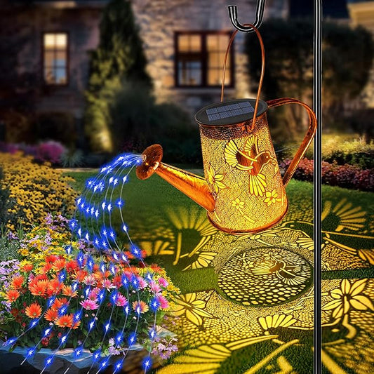 Solar Watering Can Lights, Hummingbird Christmas Gifts for Women Mom Grandma Birthday, Waterproof Outdoor Garden Decor Large Hanging Solar Lanterns Garden Lights for Patio Porch Yard Flowerbed Pathway
