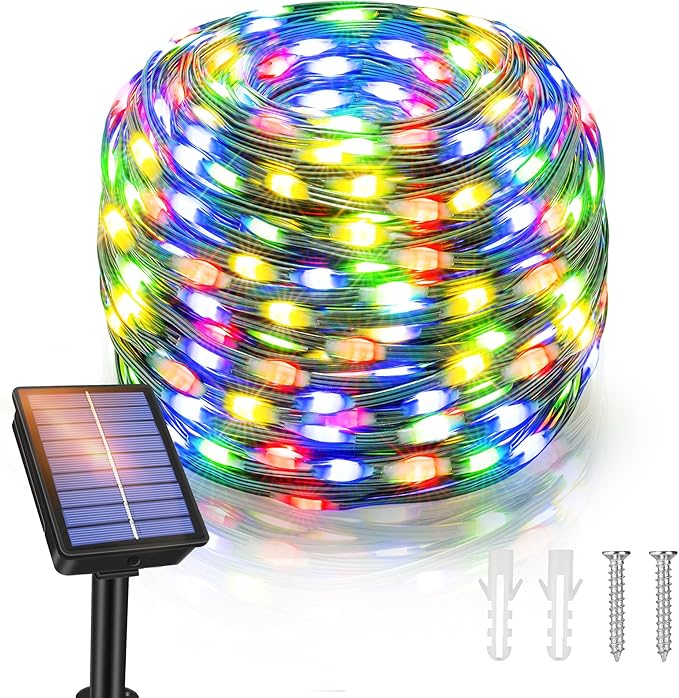 Ollny Solar String Lights Outdoor, 66FT 200LED Solar Fairy Lights with 8 Modes, IP67 Waterproof for Outside Yard Garden Patio Camping Party, Multicolor