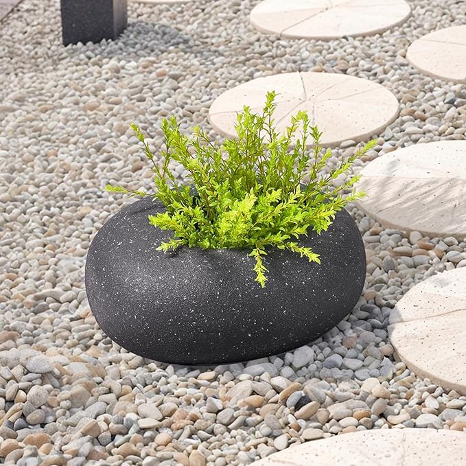 Stone - Mimicking Indoor/Outdoor Concrete Planter - Concrete Composite | Durable for Lawns & Commercial Decor (Charcoal Gray, Small)