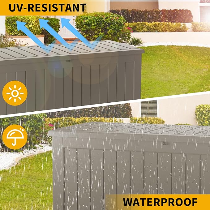 270 Gallon Heavy Duty Outdoor Storage Box - Extra Large Package Protection for Outside Deliveries, Patio Storage Bench & Resin Deck Chest with Lock, UV-Resistant, Slate Grey