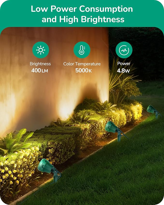 EDISHINE LED Outdoor Spotlights, 120V 4.8W Plug in Spot Light with 3 Lenses (Red Green Yellow), 180° Rotatable, 5000K, Waterproof Landscape Lighting for Flag Tree Garden, 2 Pack