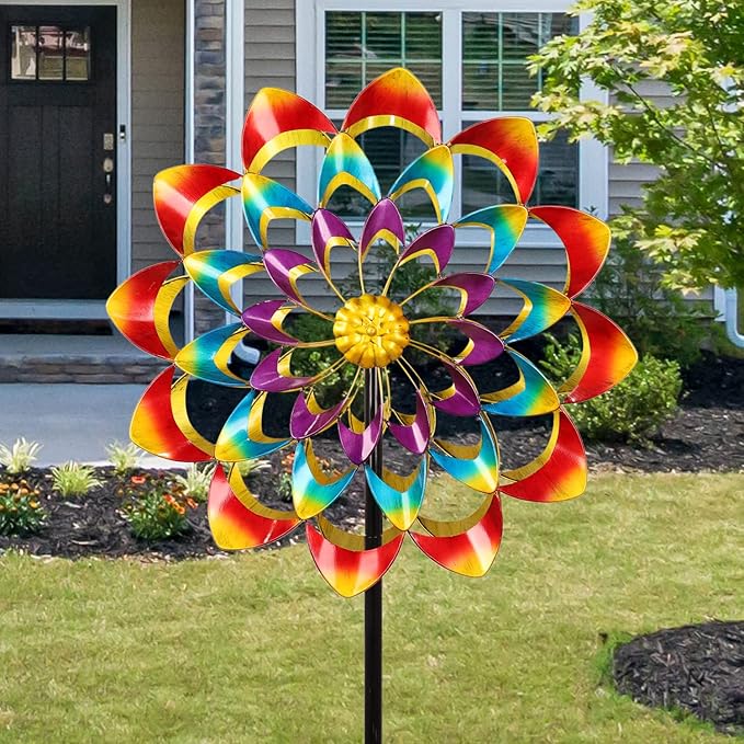 Wind Spinners Outdoor for Yard and Garden Large, Metal Wind Spinners & Wind Sculptures 84 inch, Birthday Gift for Women Family Garden Decor(Colorful)