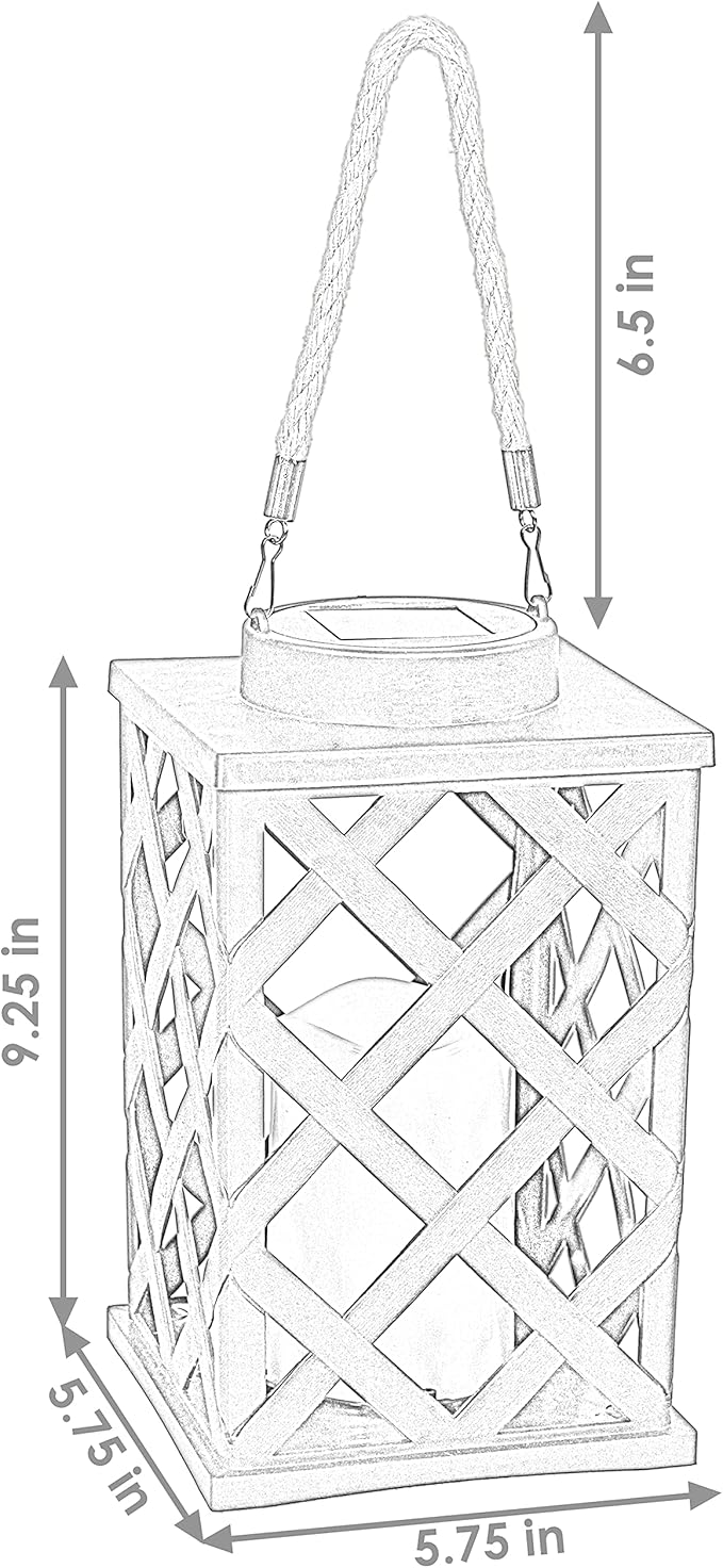 Sunnydaze Modern Crosshatch 9-Inch Solar LED Decorative Candle Lantern - Tabletop/Hanging Light - Set of 2 - White
