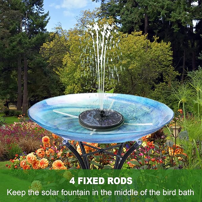 Solar Fountain with 2000 mAh Battery Backup Works in Cloudy, Glass Solar Powered Bird Bath Fountains with 7 Nozzles, 3.5 W Solar Fountain Pump for Birdbath,Garden, Outdoor, Pond (Black)