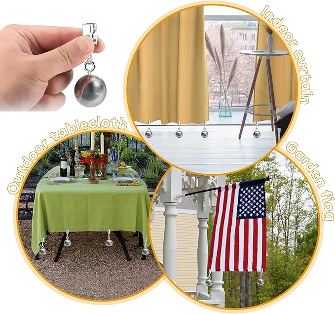 20 Pack Heavy Duty Curtain Weights for Outdoor, Stainless Steel Drapery Clip Keepping Curtain Panel Straight, Keep Outdoor Curtain Flag from Waving, Help Weigh Down Sun Curtain Tablecloth Garden Flag
