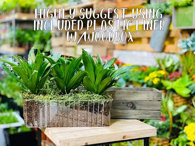 Wooden Planter Box with Handle, Rustic Barn Wood, Plastic Liner l Garden Decor l Restaurant and Wedding Decorations l Wedding Table Centerpiece (12x4 w Handle Set of 4, Natural)