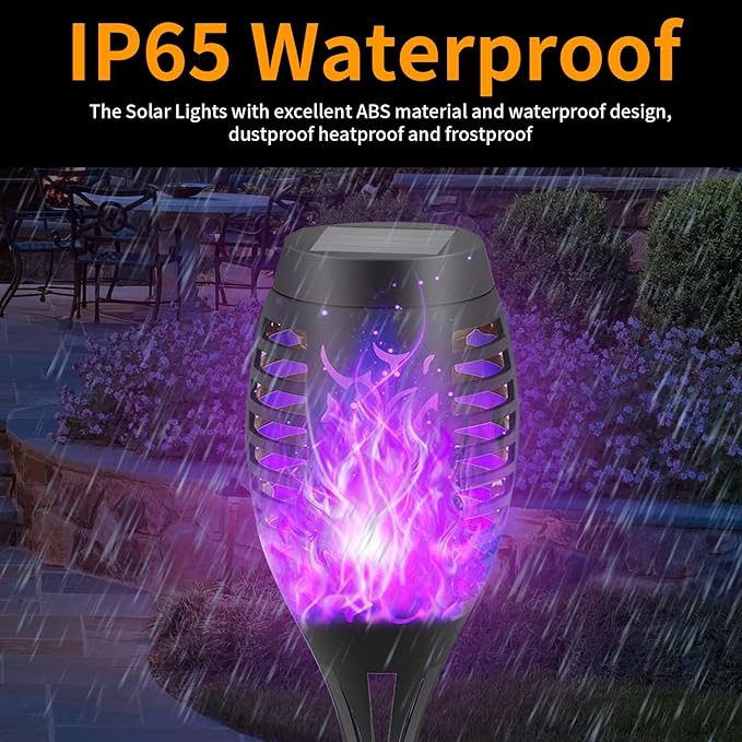 12-Pack Solar Flickering Flame Torches – Waterproof Solar Garden Lights, Outdoor Solar Lights for Yards, and Flame Torches for Patio and Pathway Decorations