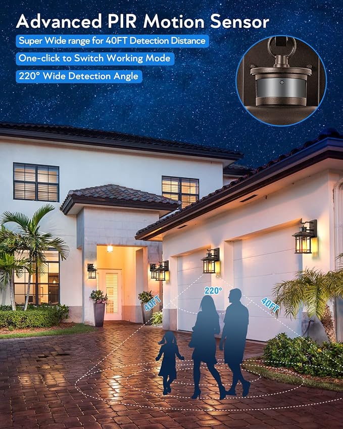 VIANIS Motion Lights for Outside, 2 Pack Dusk to Dawn Exterior Lighting Fixtures, Bronze Front Porch Light Lantern, Waterproof Outside Lights for House, Porch, Entryway, Oil Rubbed Bronze, Anti-Rust