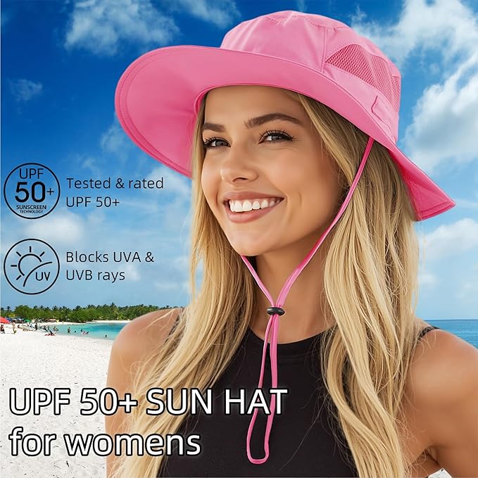 Connectyle Women's UPF 50+ Sun Hat UV Protection Wide Brim Bucket Hat Summer Beach Hats Fishing Hiking Outdoor Safari Hats