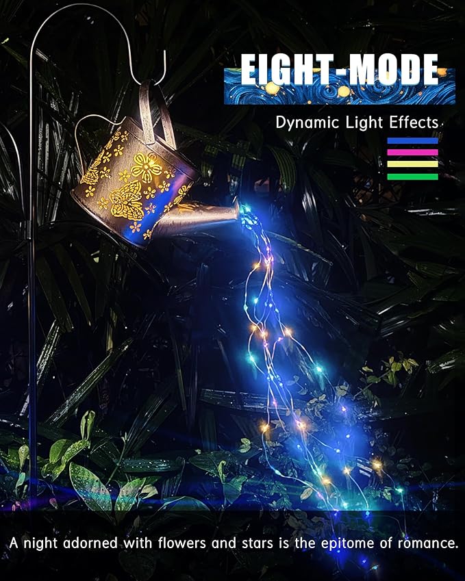 Solar Watering Can with Colorful Lighting, Waterproof Garden Decor, Birthday Gifts for Mom Grandma (Frog, 32 inch Shepherd Hook)