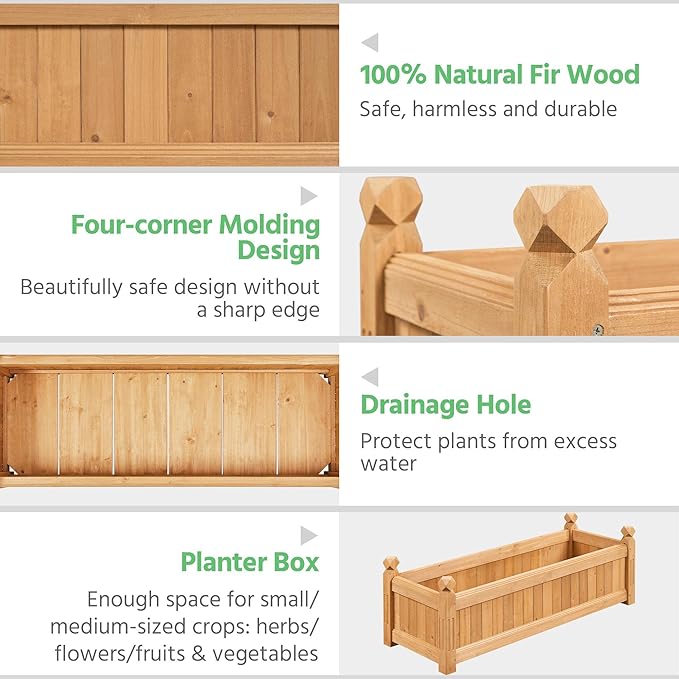 Yaheetech 43.5″ L×16″ W×14″ H Wooden Raised Garden Bed, Horticulture Wood Rectangular Garden Planter Outdoor, Raised Planter Box for Yard/Greenhouse/Vegetable/Flower/Herbs, Light Brown