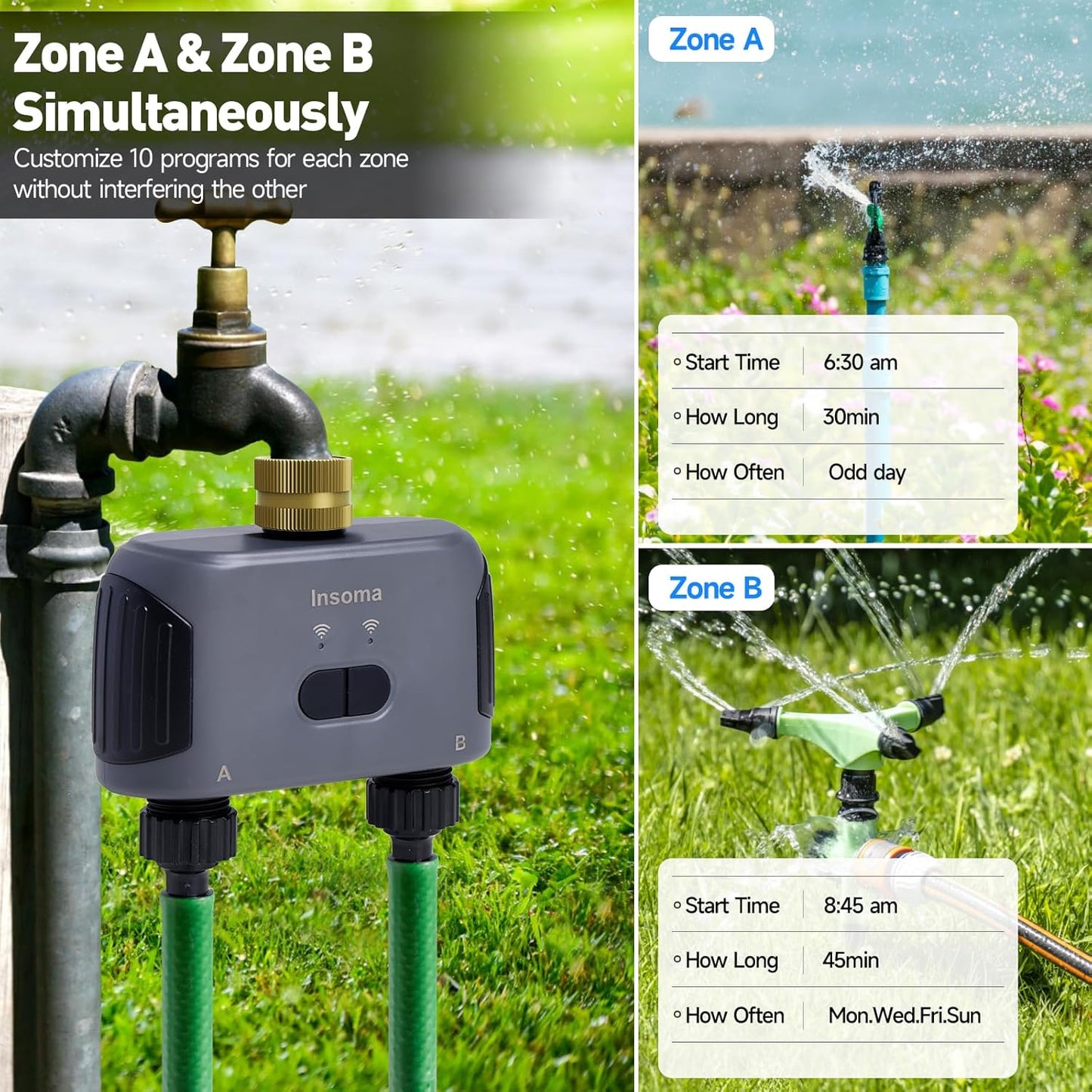 2 Zones WiFi Water Timer Brass Inlet and Outlet, Sprinkler Timer for Garden Hose, APP Remote Control WiFi Hose Timers with Gateway, Voice Control with Alexa, Rain Delay and Manual Mode for Watering