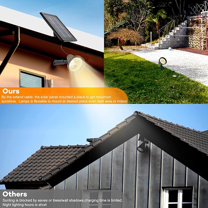 SUNLONG Solar Powered Spot Lights Outdoor Waterproof 2 in 1 Bright Solar SpotLights Power Adjustable for Flag Yard Flagpole Landscape Dusk to Dawn 2 x Spots Warm White