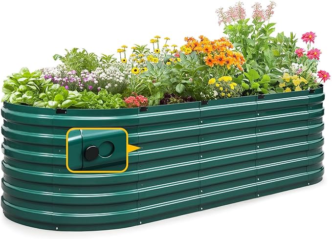 KING BIRD Raised Garden Bed Kit 2025 Upgraded Quick-Setup Galvanized Planter Garden Box Outdoor for Gardening, Vegetables, Flowers, 94x36x23 in, Green