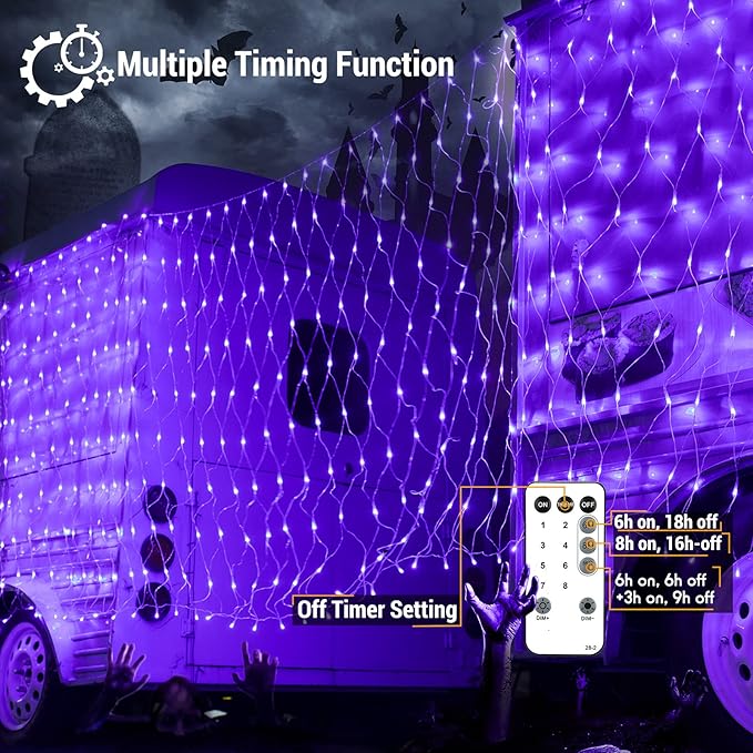 BrizLabs Christmas Net Lights, 11.8ft x 4.9ft 360 LED Christmas Bush Lights with Remote & Timer, 8 Modes Purple Mesh Lights Connectable Christmas Lights Outdoor for Christmas Bush Tree Yard Garden