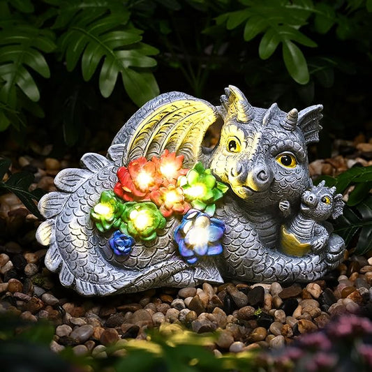 GIGALUMI Solar Garden Statues Dragon Statue Figurine Lights for Outside, Garden Decor Yard Decorations Outdoor for Mom, Women Housewarming Birthday Gifts