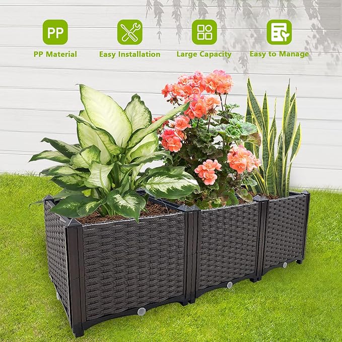 Raised Garden Bed Large Planters for Outdoor Plants Deepened Plant pots Planter Box Elevated Garden Patio Balcony Deck to Planting Flowers Vegetables Tomato and Herbs