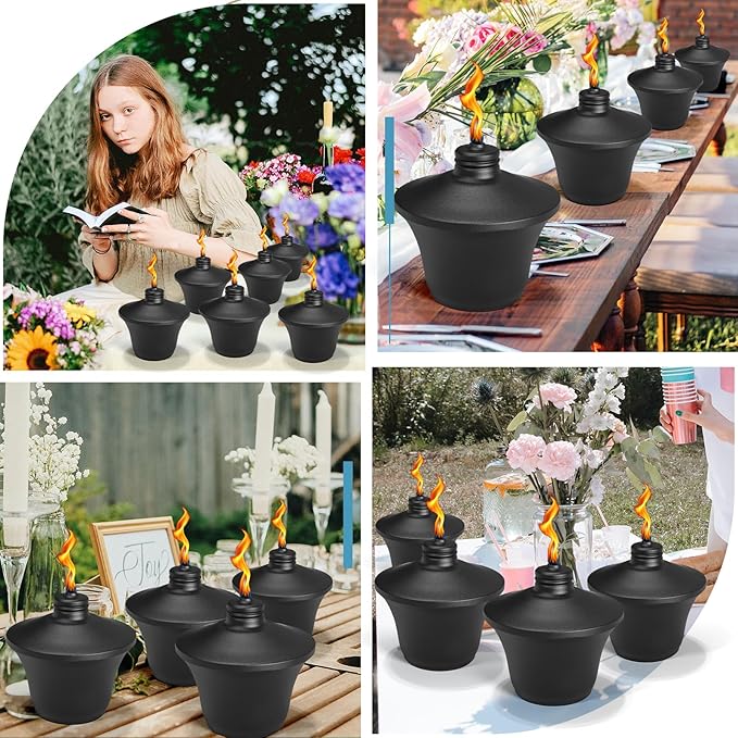 4-Pack Citronella Tabletop Torches, 14.5 oz Table Top Torches for Outdoor, Metal Oil Burner Candles, Garden Torches with Fiberglass Wick for Yard, Patio, Deck, Garden, Party, Landscape