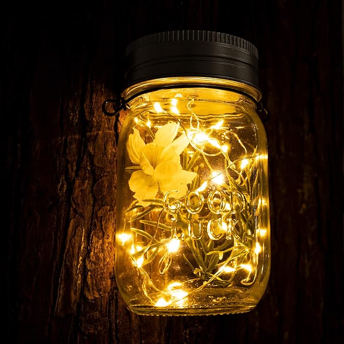 GIGALUMI Solar Mason Jar Lights, 12 Pack 30 Led String Fairy Lights Garden Lights Outdoor Waterproof Hanging Solar Lanterns for Outdoor, Garden, Patio, Lawn, Balcony Decoration