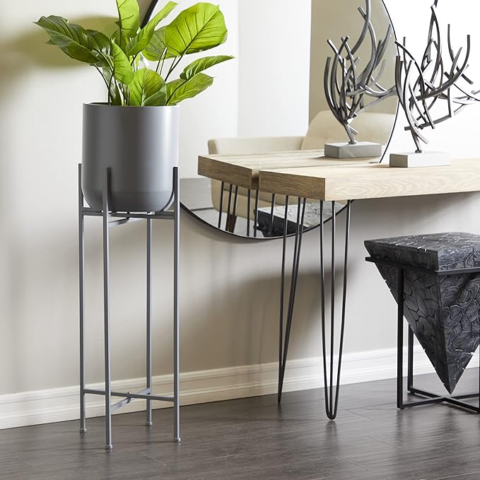 Deco 79 CosmoLiving by Cosmopolitan Metal Round Planter with Removable Stand, 13" x 13" x 36", Dark Gray