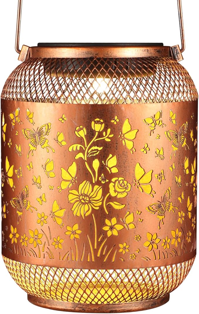 Butterfly Solar Lanterns Outdoor, Birthdays Gifts for Women Mom Grandma, Metal Waterproof Hanging Hollow Out Garden Decorative Solar LED Light for Yard, Patio, Lawn, Porch, Backyard