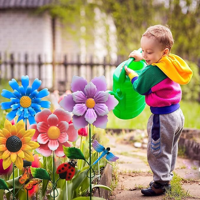 4 Pack Outdoor Solar Lights,Outdoor Waterproof Metal Art Stick Flowers,Garden Decor for Women Mom Grandma Halloween Hanging Metal Stakes Lights for Garden,Lawn,Patio