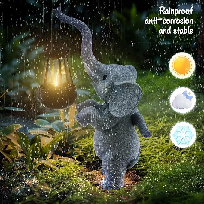 Solar Garden Statues Outdoor Decor,Angel Elephant Statue Outdoor Clearance,Resin Outdoor Statues Garden Decor for Outside Patio Woman Mom Gifts (Angel Elephant)