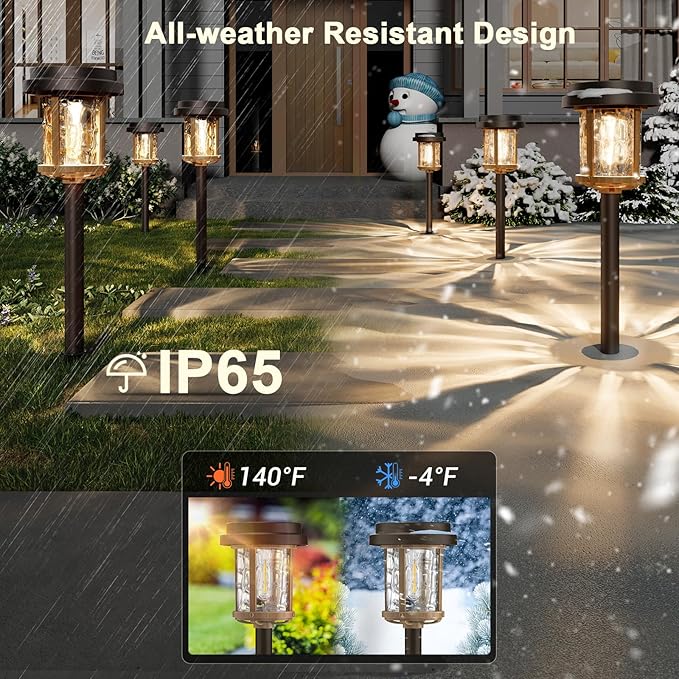 XMCOSY+ Solar Pathway Lights, Garden Solar Lights, 20 LM LED Glass Water Lens, IP65 Waterproof Solar Powered Light for Outside Driveway Walkway Landscape Backyard Sidewalk (‎Black & Brown)