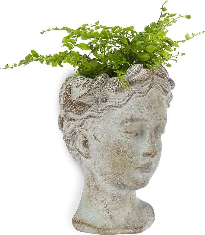 Abbott Collection Goddess Head Wall Planter - Small Cement Indoor and Outdoor Planter Pot - Grecian Woman Statue Head Planter for Flowers and Succulents (Grey, 3" Opening)