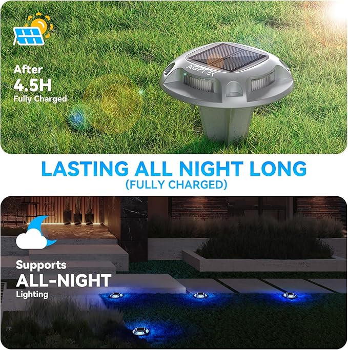 AGPTEK Solar Driveway Lights 24 Pack, 2 Colors in 1 Outdoor Solar Deck Dock Marine Waterproof LED Driveway Marker Security Lights for Outside Pathway,Boat Dock,Step,Walkway,Path,Garden