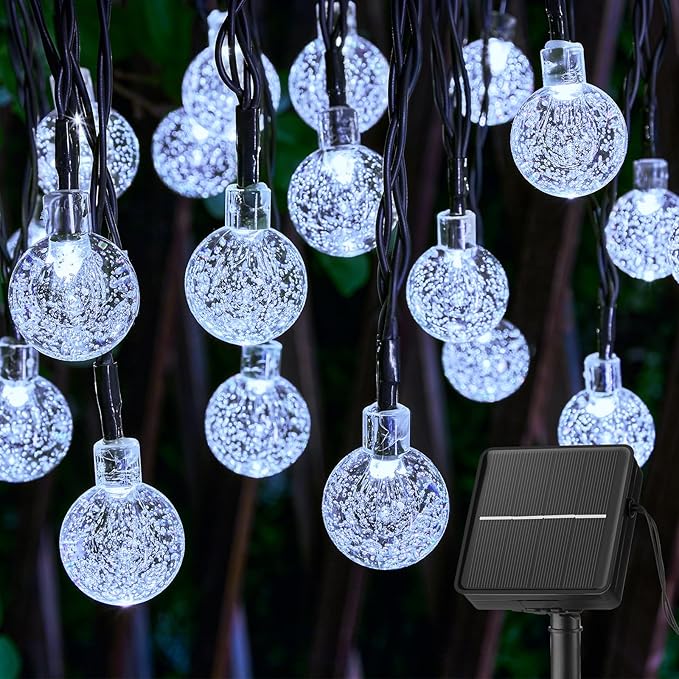 Brightown Solar String Lights Outdoor 60 Led 35.6 Feet 8 Lighting Modes Globe Waterproof Solar Powered Patio Lights for Garden Yard Porch Wedding Party Decor (Pure White)