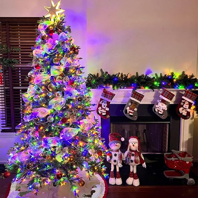 QITONG 4 Pack Multicolor Solar Fairy Lights Outdoor Waterproof, Each 33ft 100 LED Solar Christmas Lights, 8 Modes Silver Wire Solar Twinkle Lights