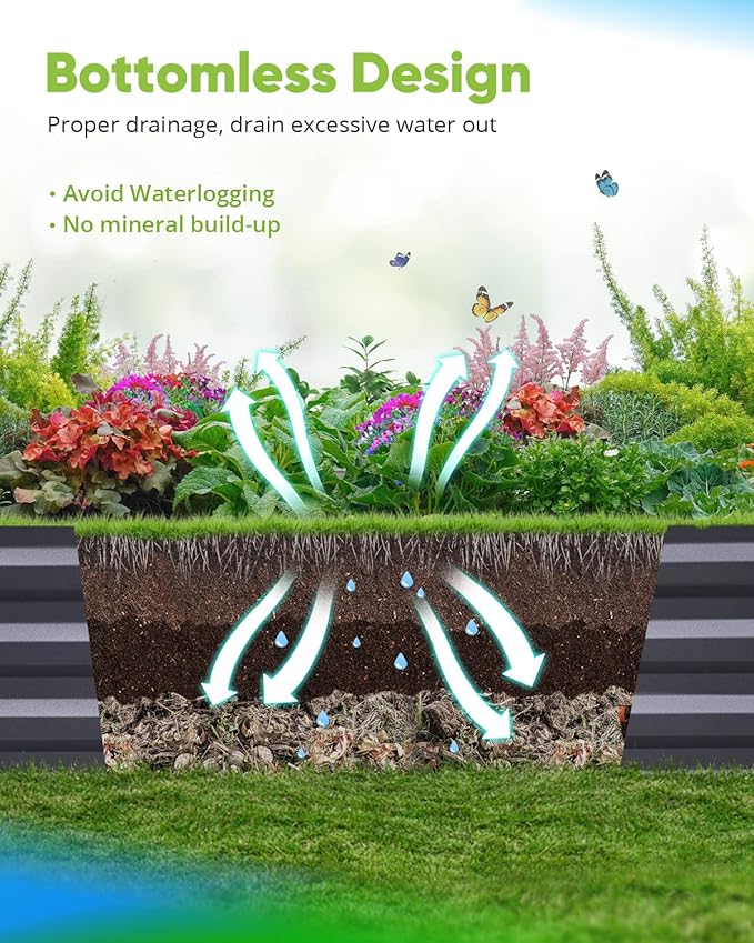 Quictent Galvanized Raised Garden Bed 4x3x1 Ft Metal Planter Box for Vegetables Bottomless for Backyard, Include 1 Tomato Cage, Dark Grey