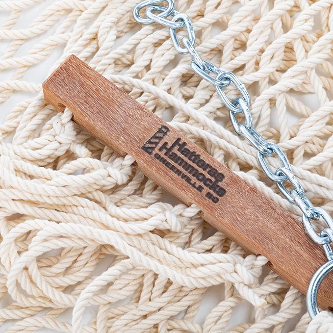 Hatteras Hammocks Deluxe Oatmeal Duracord Rope Hammock with Free Extension Chains & Tree Hooks, Handcrafted in The USA, 450 LB Weight Capacity, 13 ft. x 60 in