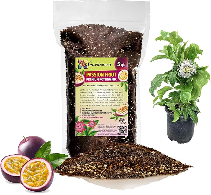 Premium Passion Fruit Potting Soil Mix - Perfect Balance of Nutrients, Drainage, and Aeration for Thriving Passion Fruit Vines - 5 Quart