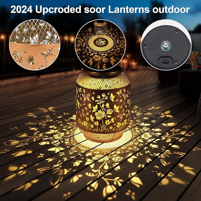 Solar Lanterns Outdoor Waterproof Christmas Birthdays Gifts for Women Mom Grandma Butterfly Garden Decor Metal Hanging Solar LED Lights for Patio(Butterfly Swarm)