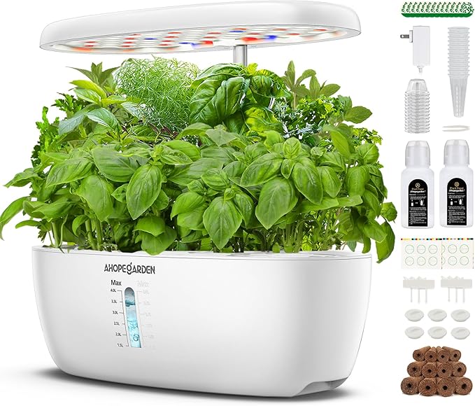Ahopegarden Indoor Garden Hydroponics Growing System: 12 Pods Plant Germination Kit Herb Garden Kit Growth Lamp Countertop with LED Grow Light Hydrophonic Planter Grower Harvest Vegetable Lettuce