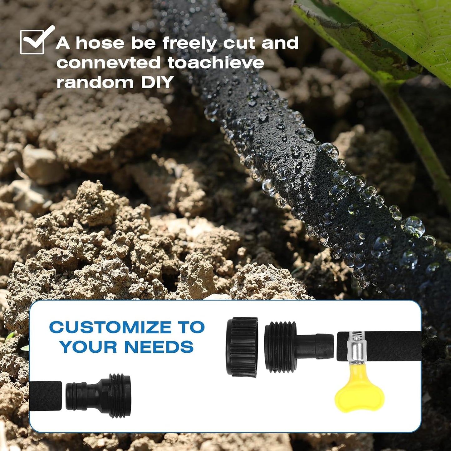 Soaker Hose 100FT Heavy Duty Rubber Saves 75% Water End Cap Included for Additional Hose Connect Great for Gardens/Flower Beds