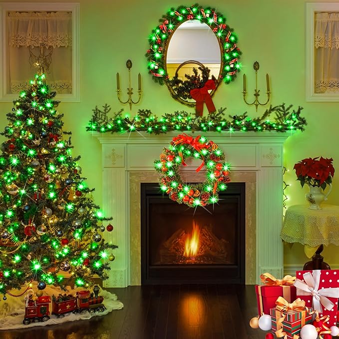 KNONEW 403FT 1000 LED Christmas String Lights Outdoor Green Wire Fairy Light 8 Modes & Timer Plug in Waterproof LED String Lights for Xmas Yard Tree Wedding Party Holiday Decorations(Green)