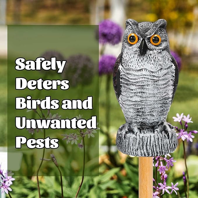 Ezoon 3 Pack Owl Decoy to Scare Birds Away, Fake Owl Scarecrows, Pigeon Deterrent, Plastic Owl Statue for Outdoor Garden Yard