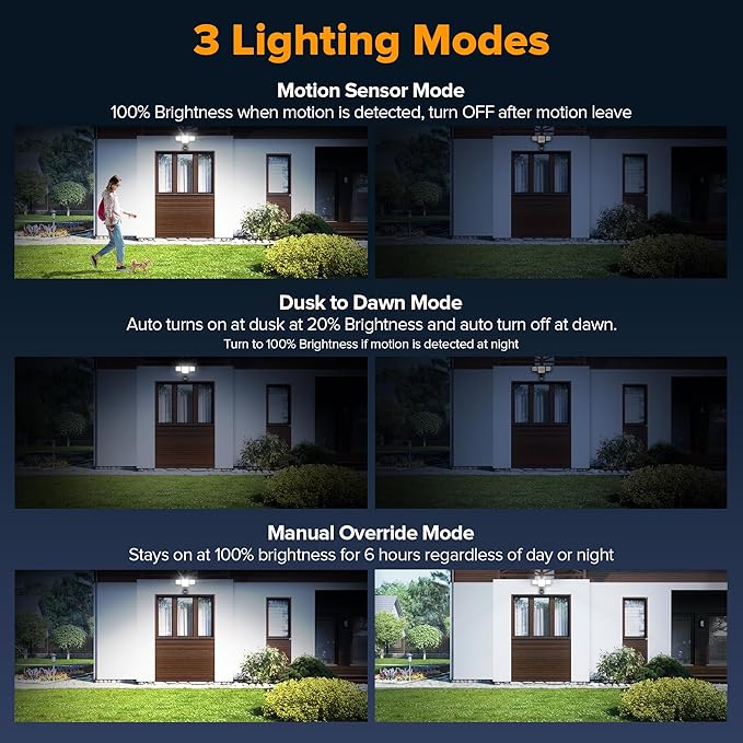 LUTEC 80W 9000LM LED Security Lights Motion Sensor Outdoor Lights, 4 Head LED Flood Light Outdoor 5000K Daylight, IP65 Waterproof, Motion Detected Light for Outside, Garage, Yard - 2 Pack (Black)